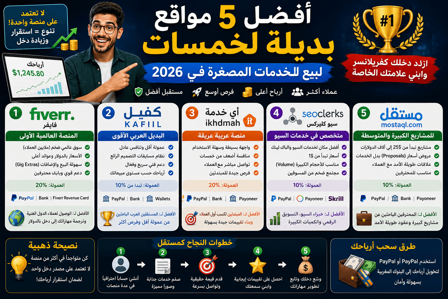 أفضل 5 مواقع بديلة لخمسات (Khamsat) للخدمات المصغرة في 2026