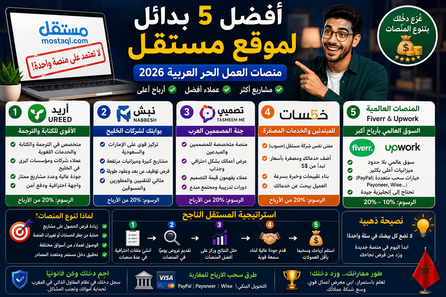 أفضل 5 بدائل لموقع مستقل (Mostaql) للعمل الحر في الوطن العربي 2026