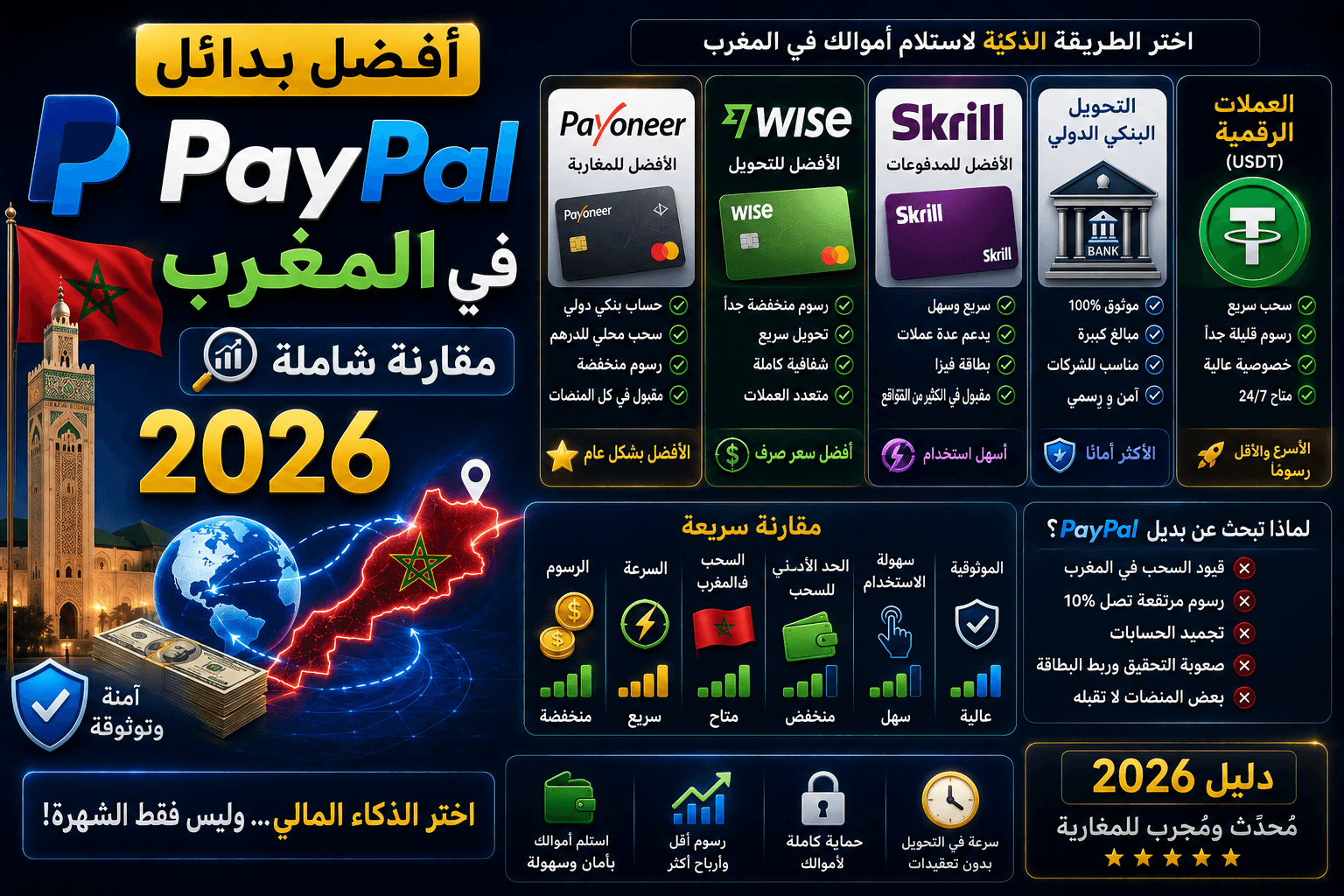 أفضل بدائل PayPal في المغرب 2026: مقارنة شاملة