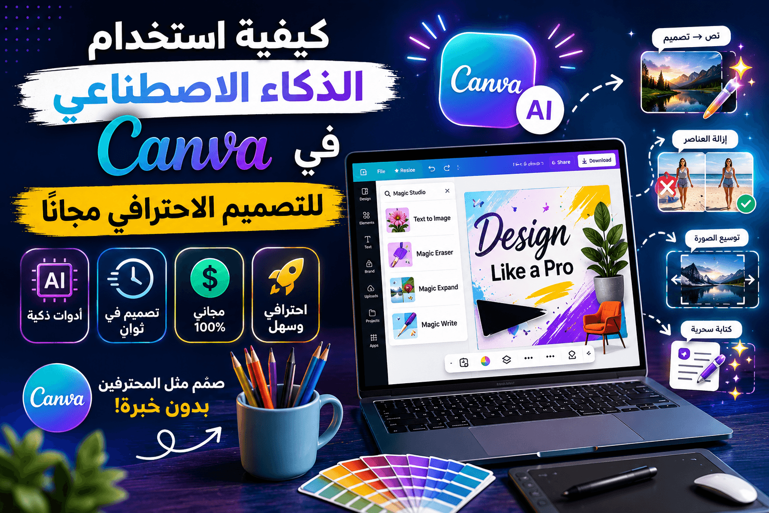 كيفية استخدام الذكاء الاصطناعي في Canva للتصميم الاحترافي مجاناً