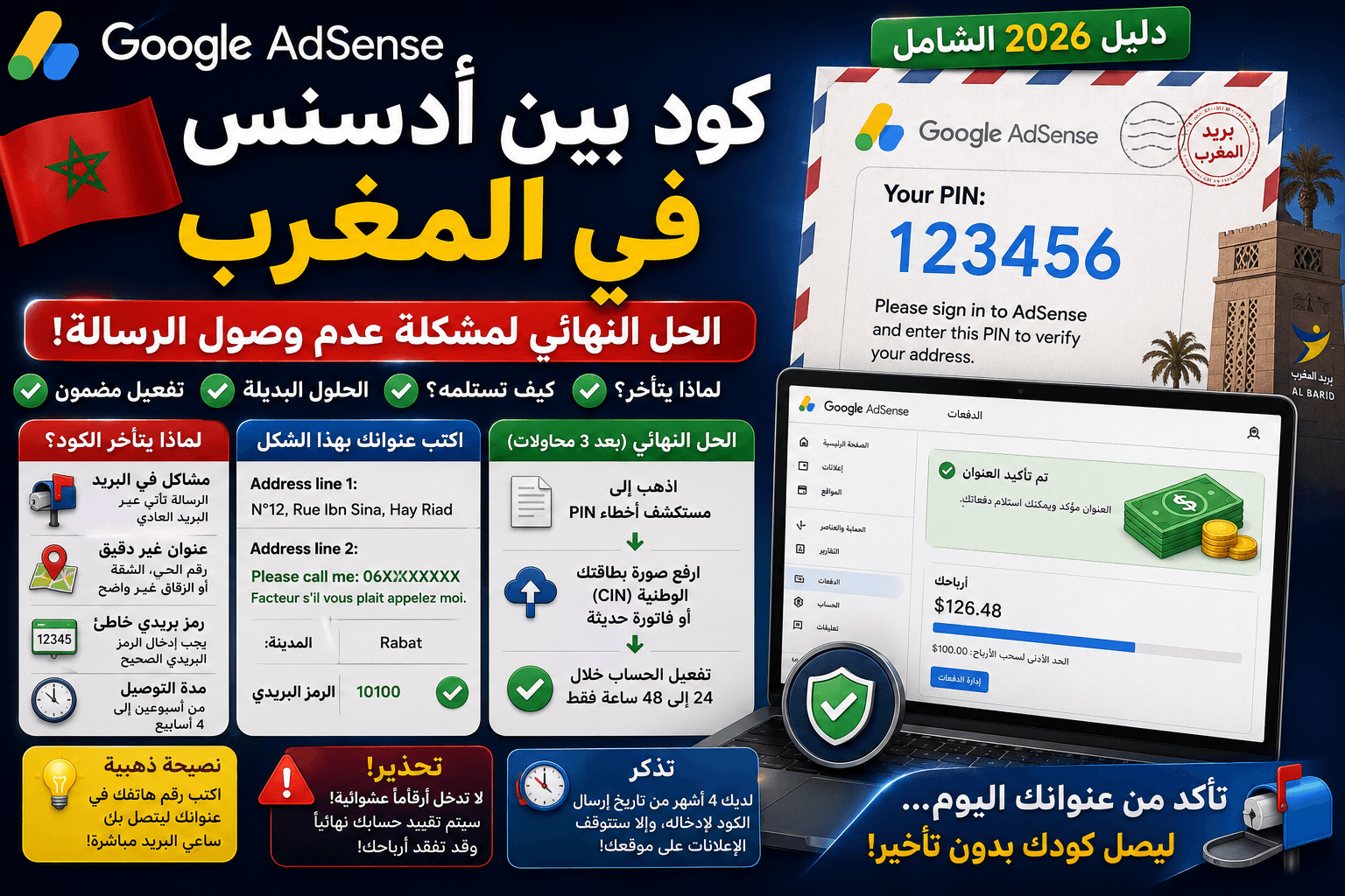 كيفية استلام كود بين (AdSense PIN Code) في المغرب وحل مشكلة تأخره