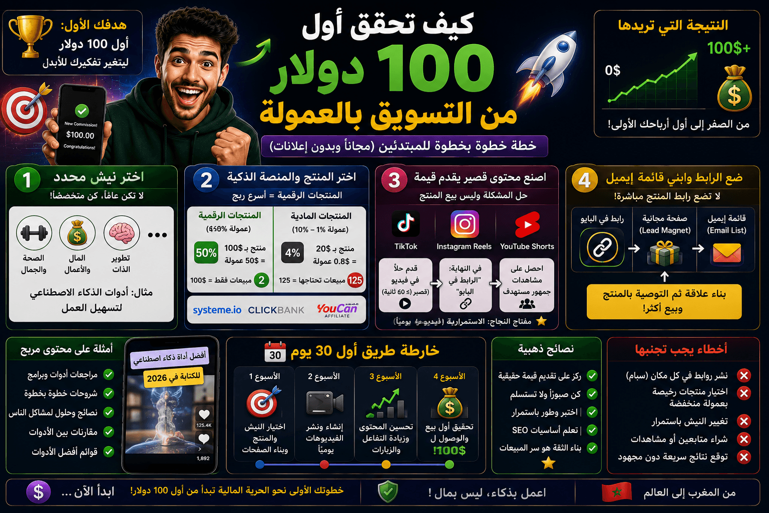 كيف تحقق أول 100 دولار لك من التسويق بالعمولة (Affiliate Marketing)