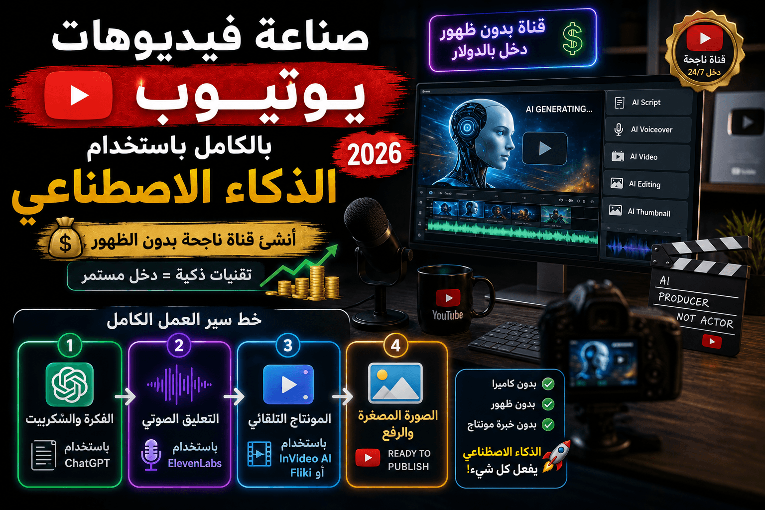 صناعة فيديوهات يوتيوب بالكامل باستخدام الذكاء الاصطناعي 2026
