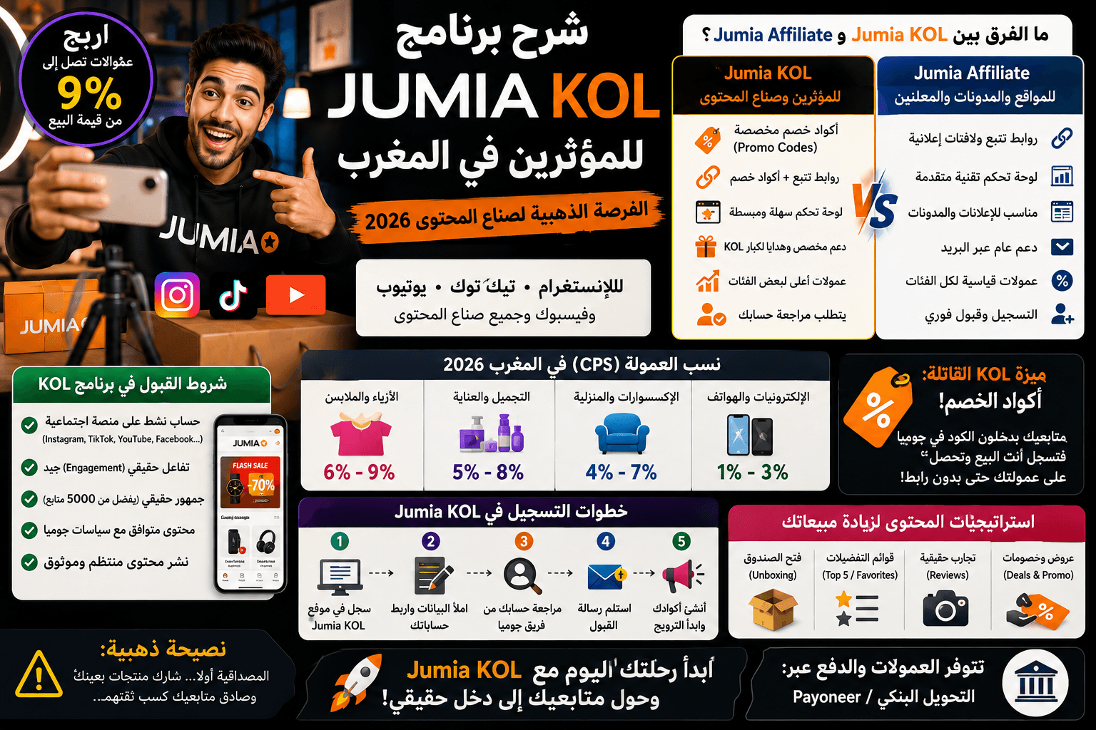 شرح برنامج Jumia KOL للمؤثرين: ما الفرق بينه وبين Jumia Affiliate؟