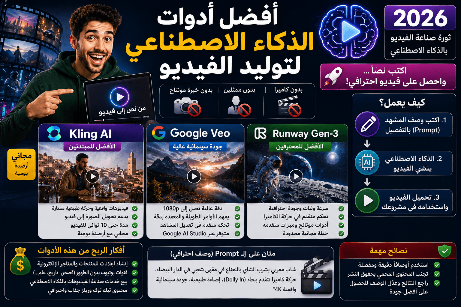 أفضل أدوات الذكاء الاصطناعي لتوليد الفيديو (Kling AI و Google Veo)