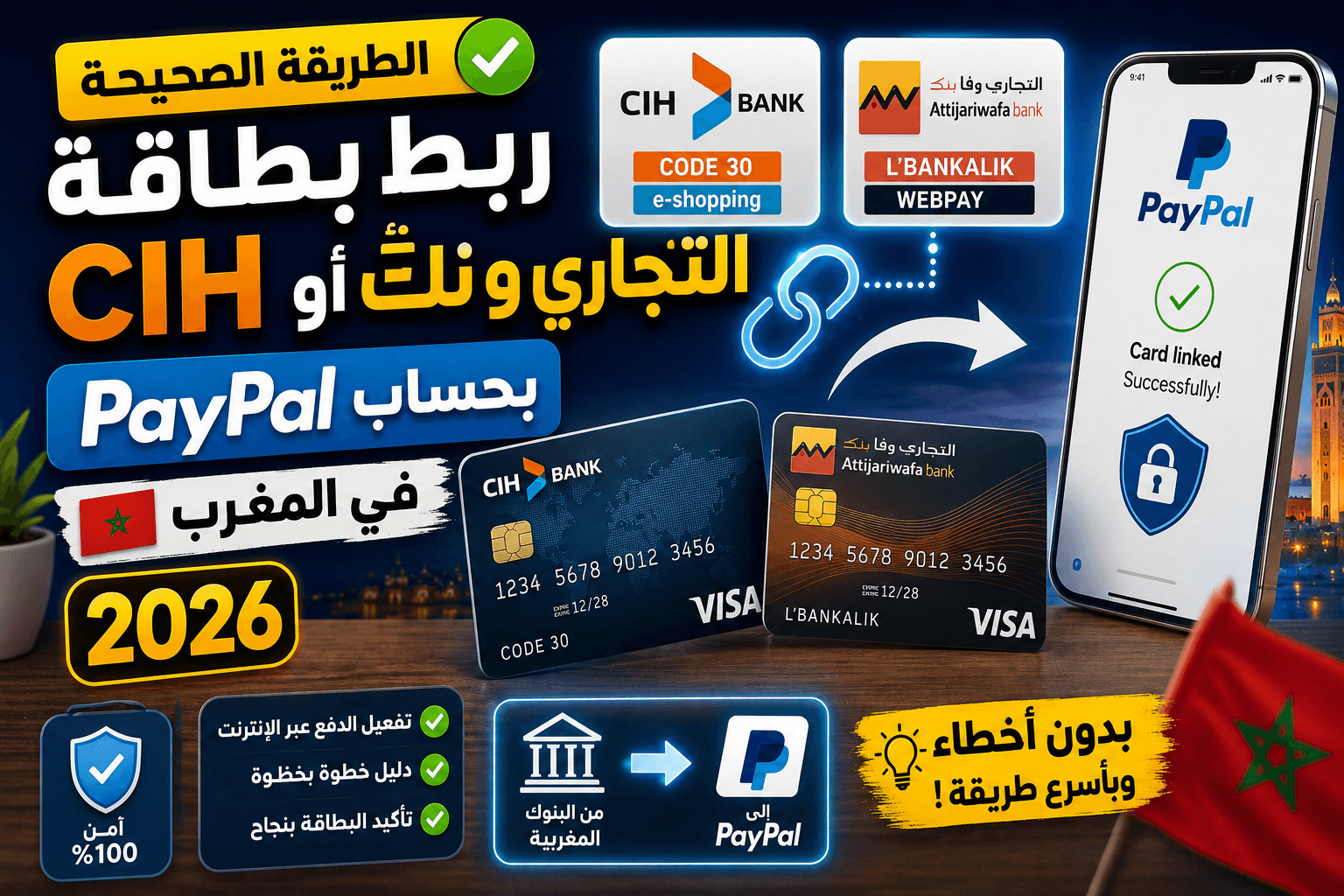 كيفية ربط بطاقة CIH أو التجاري وفا بنك بحساب PayPal في المغرب بدون أخطاء (2026)