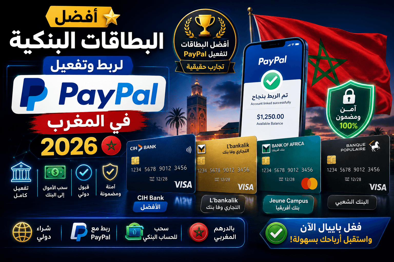 أفضل البطاقات البنكية لربط وتفعيل PayPal في المغرب 2026