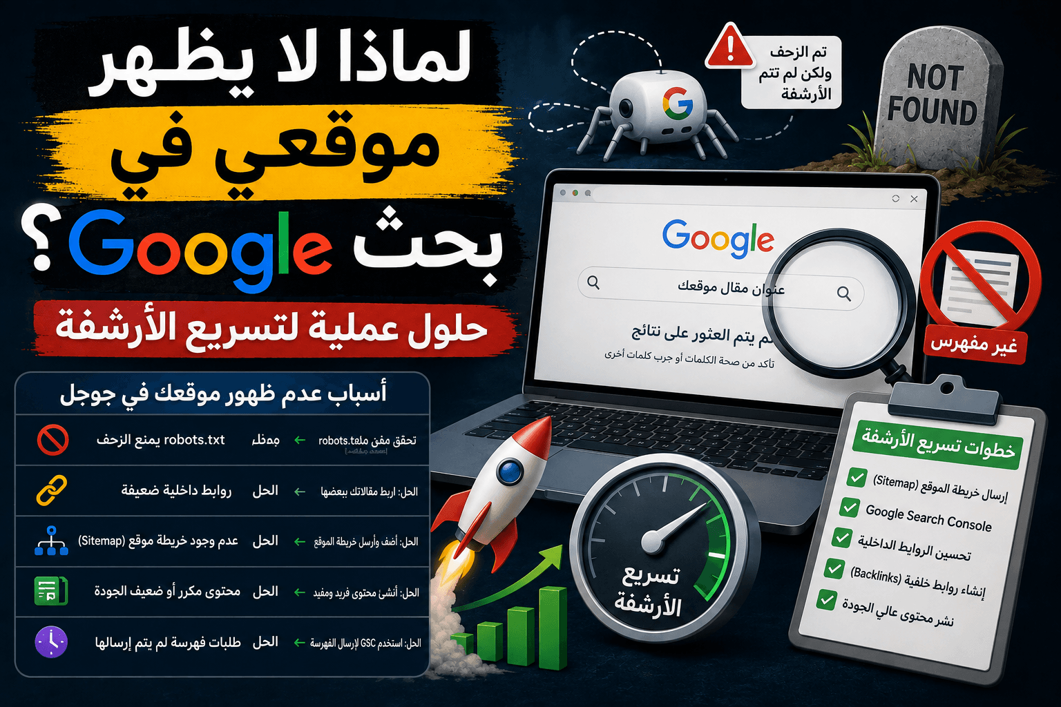لماذا لا يظهر موقعي في بحث جوجل؟ حلول عملية لتسريع الأرشفة