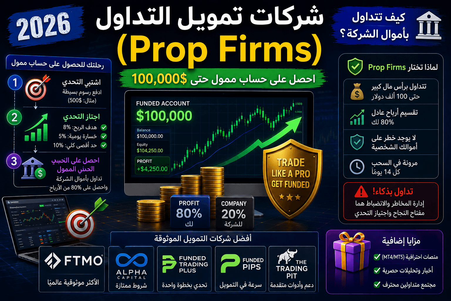 شركات تمويل التداول (Prop Firms) 2026: كيف تتداول بأموال الشركة؟