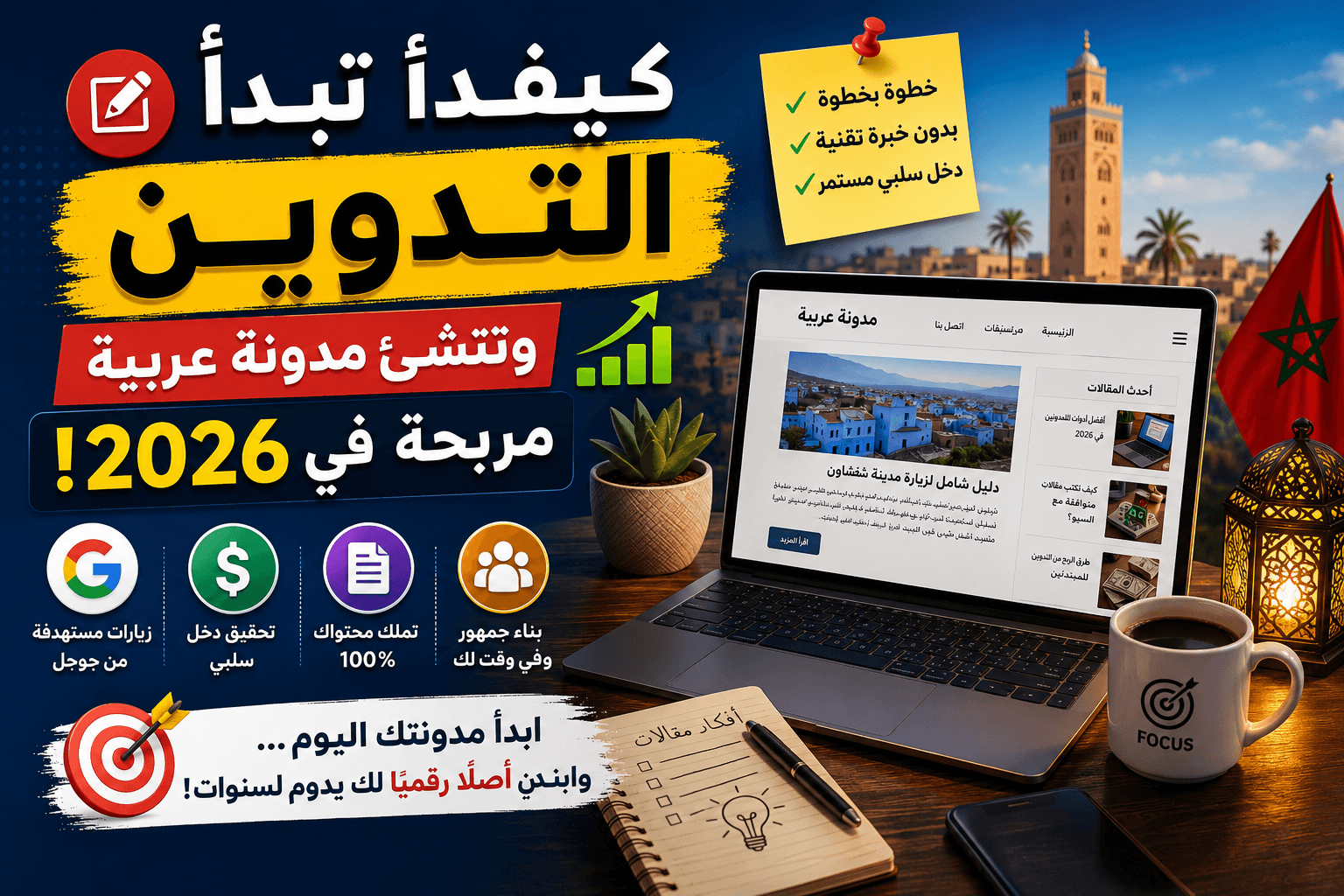 كيف تبدأ التدوين وتنشئ مدونة عربية مربحة في 2026؟
