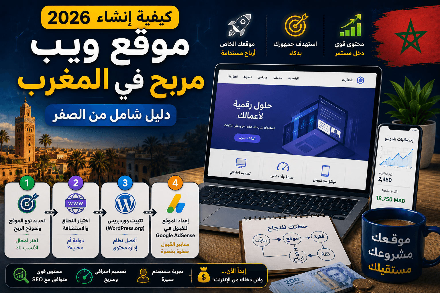 كيفية إنشاء موقع ويب مربح في المغرب 2026: دليل شامل من الصفر