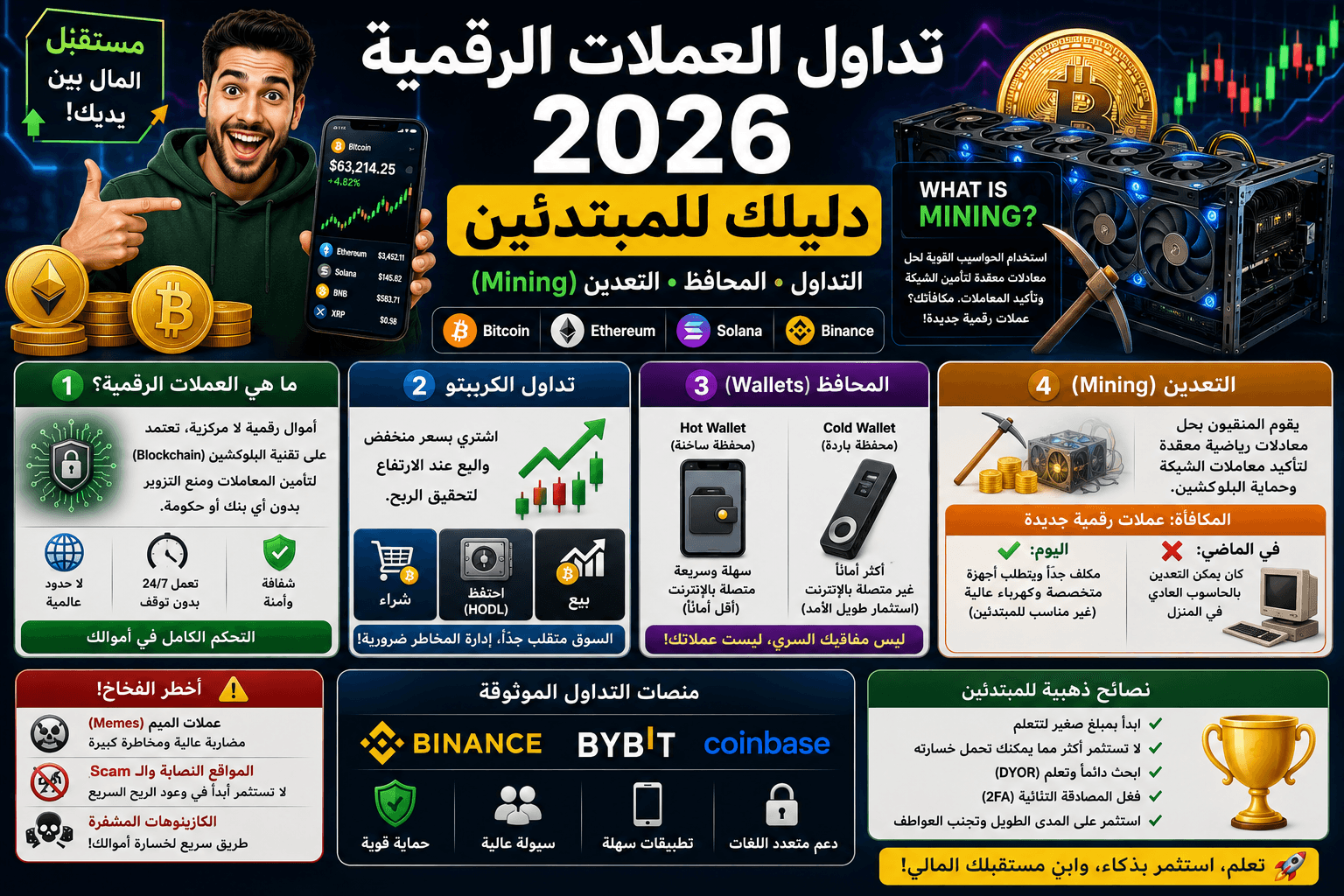 تداول العملات الرقمية 2026: دليلك لفهم الـ Crypto والتعدين (Mining)