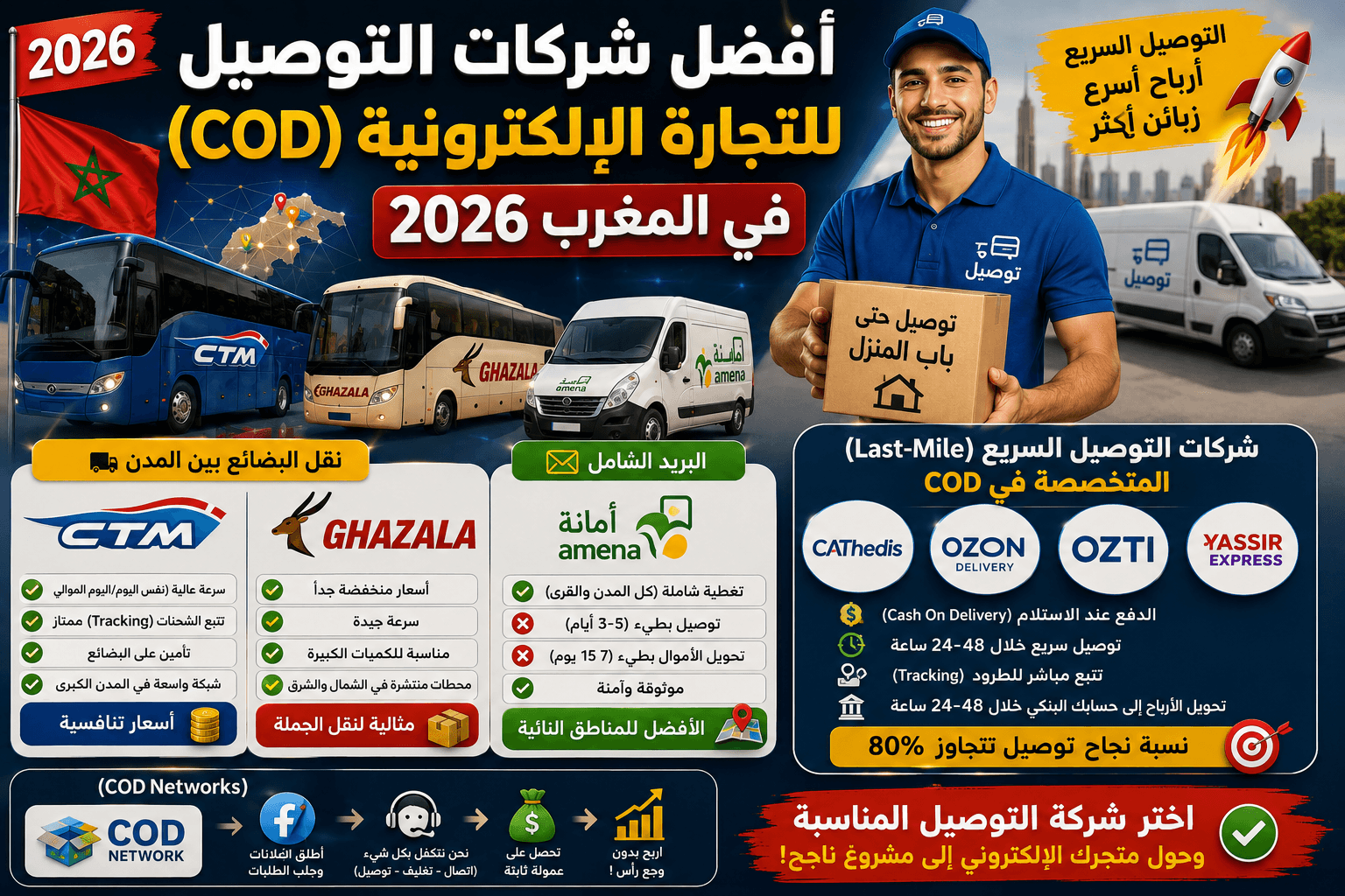 أفضل شركات التوصيل للتجارة الإلكترونية (COD) في المغرب 2026