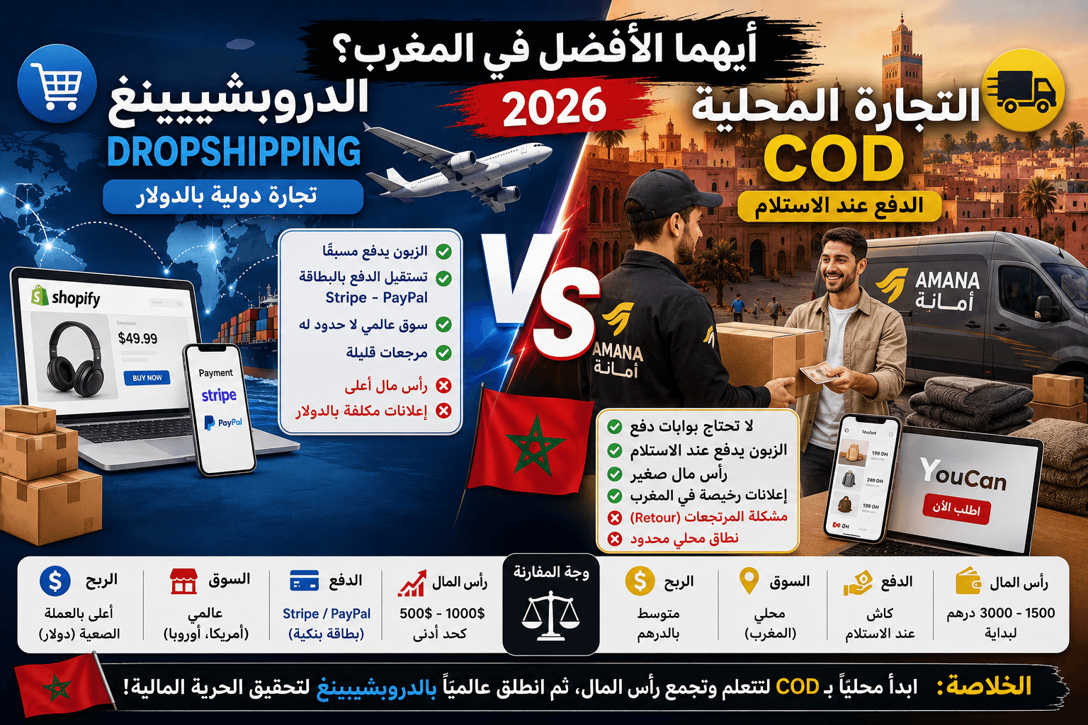 الدروبشيبينغ أم التجارة المحلية (COD): أيهما الأفضل في المغرب 2026؟