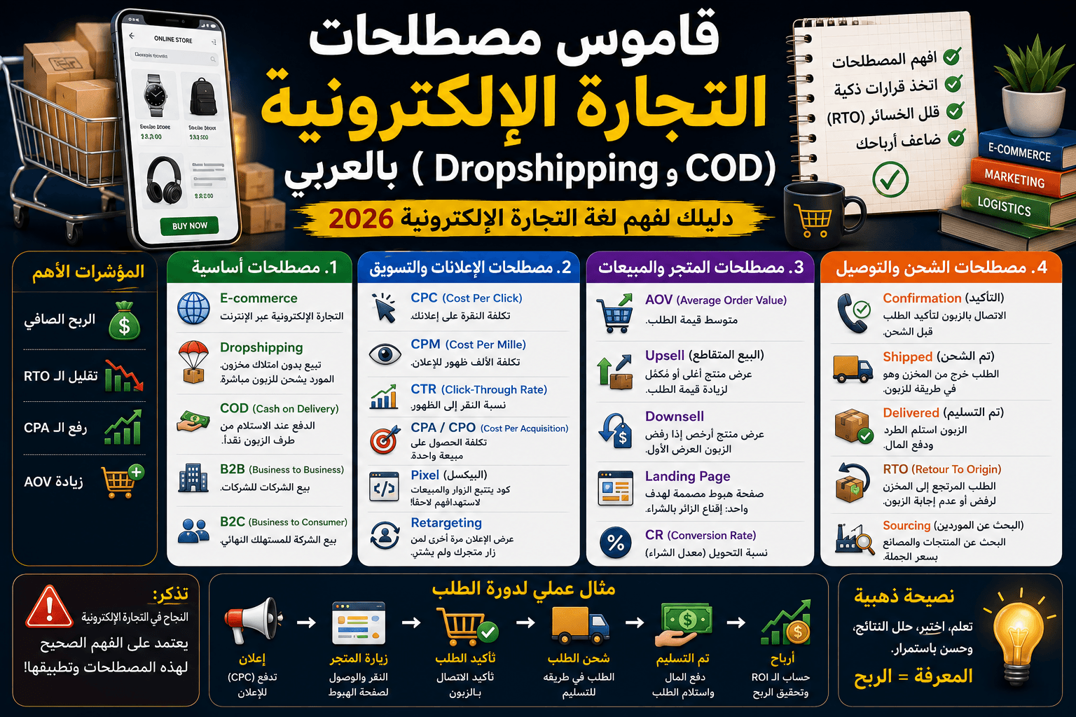 قاموس مصطلحات التجارة الإلكترونية (COD و Dropshipping) بالعربي 2026