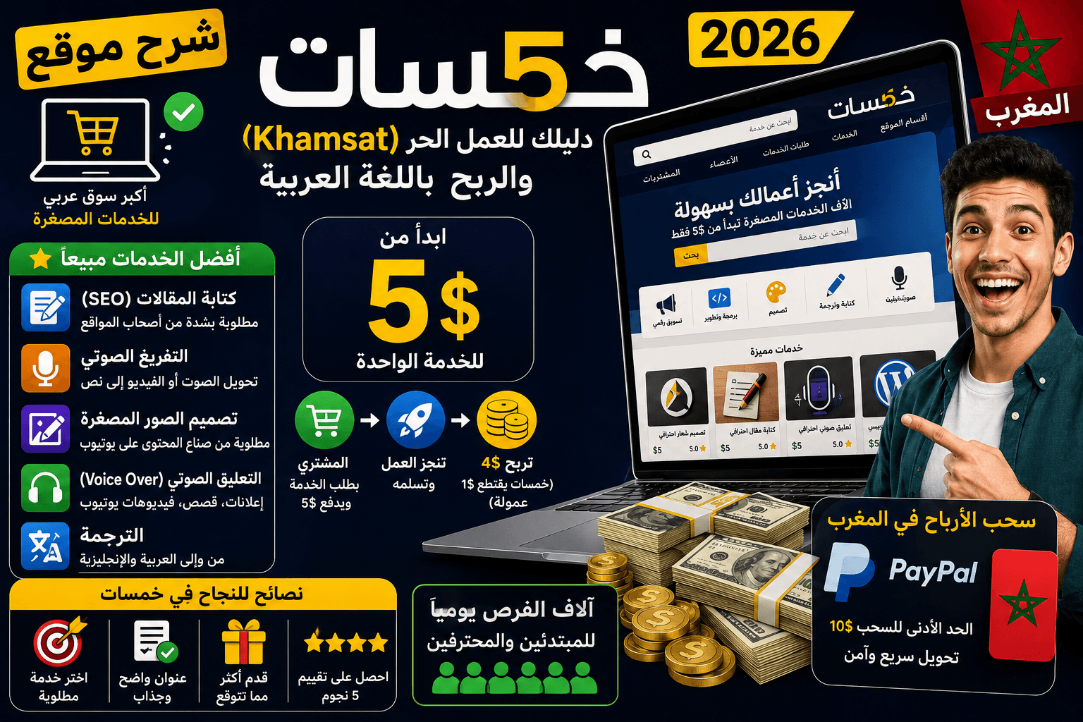 شرح موقع خمسات (Khamsat): دليلك للعمل الحر والربح باللغة العربية 2026