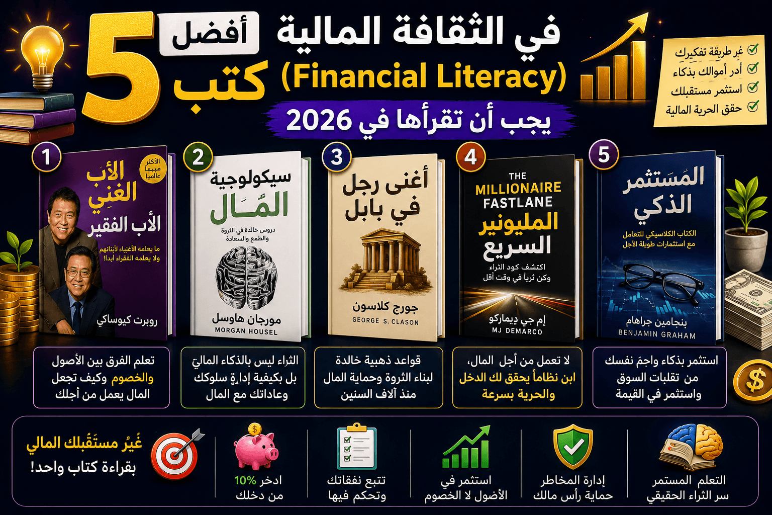 أفضل 5 كتب في الثقافة المالية (Financial Literacy) يجب أن تقرأها في 2026