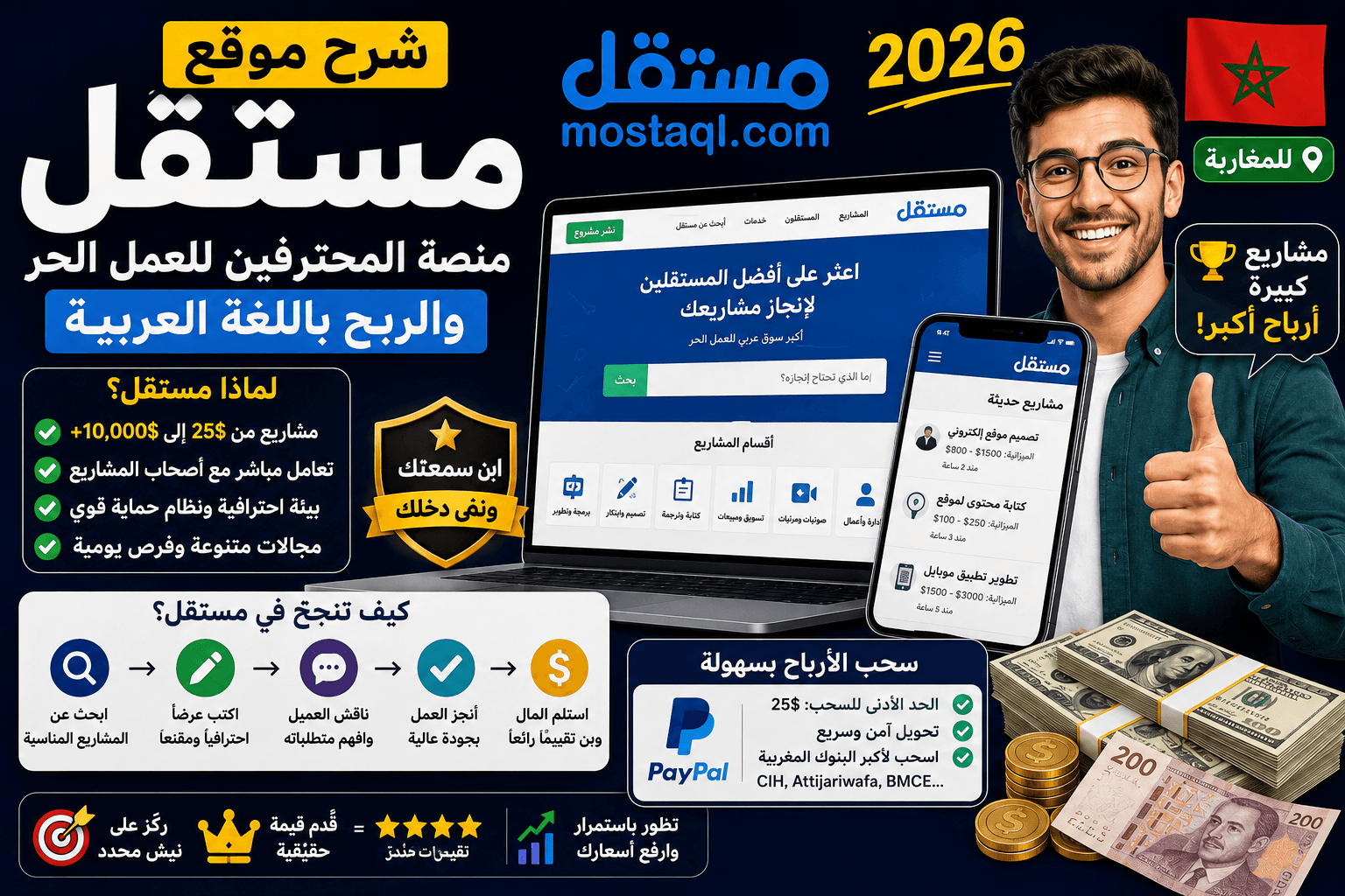 شرح موقع مستقل (Mostaql): منصة المحترفين للعمل الحر باللغة العربية