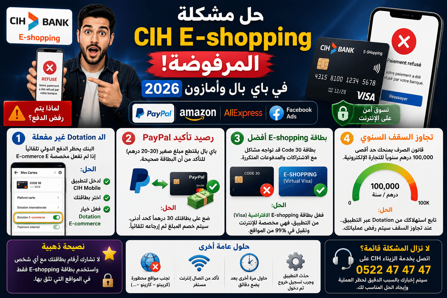 حل مشكلة بطاقة CIH E-shopping المرفوضة في باي بال وأمازون 2026