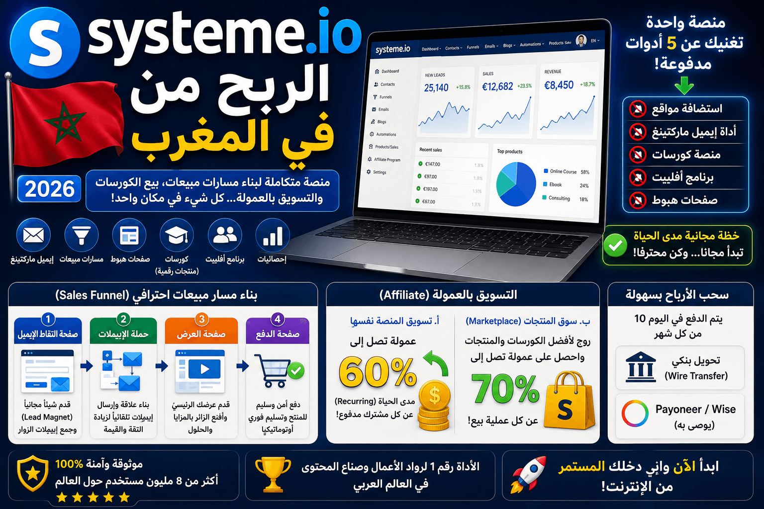 كيفية الربح من Systeme.io في المغرب (بيع الكورسات والتسويق بالعمولة)