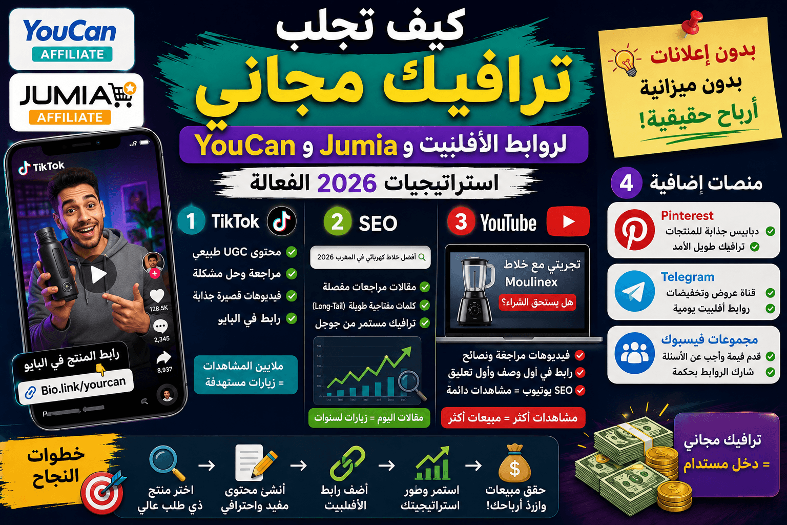 كيف تجلب ترافيك مجاني لروابط الأفلييت YouCan و Jumia (SEO و TikTok)