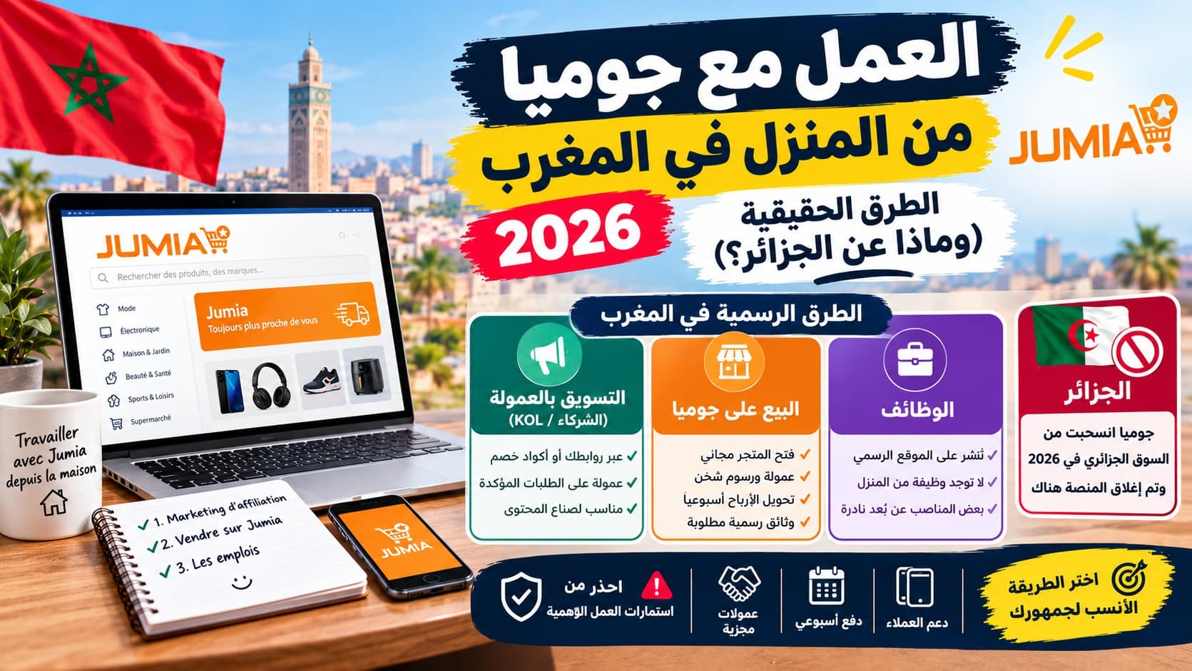 العمل مع جوميا من المنزل في المغرب 2026: الطرق الحقيقية (وماذا عن الجزائر؟)