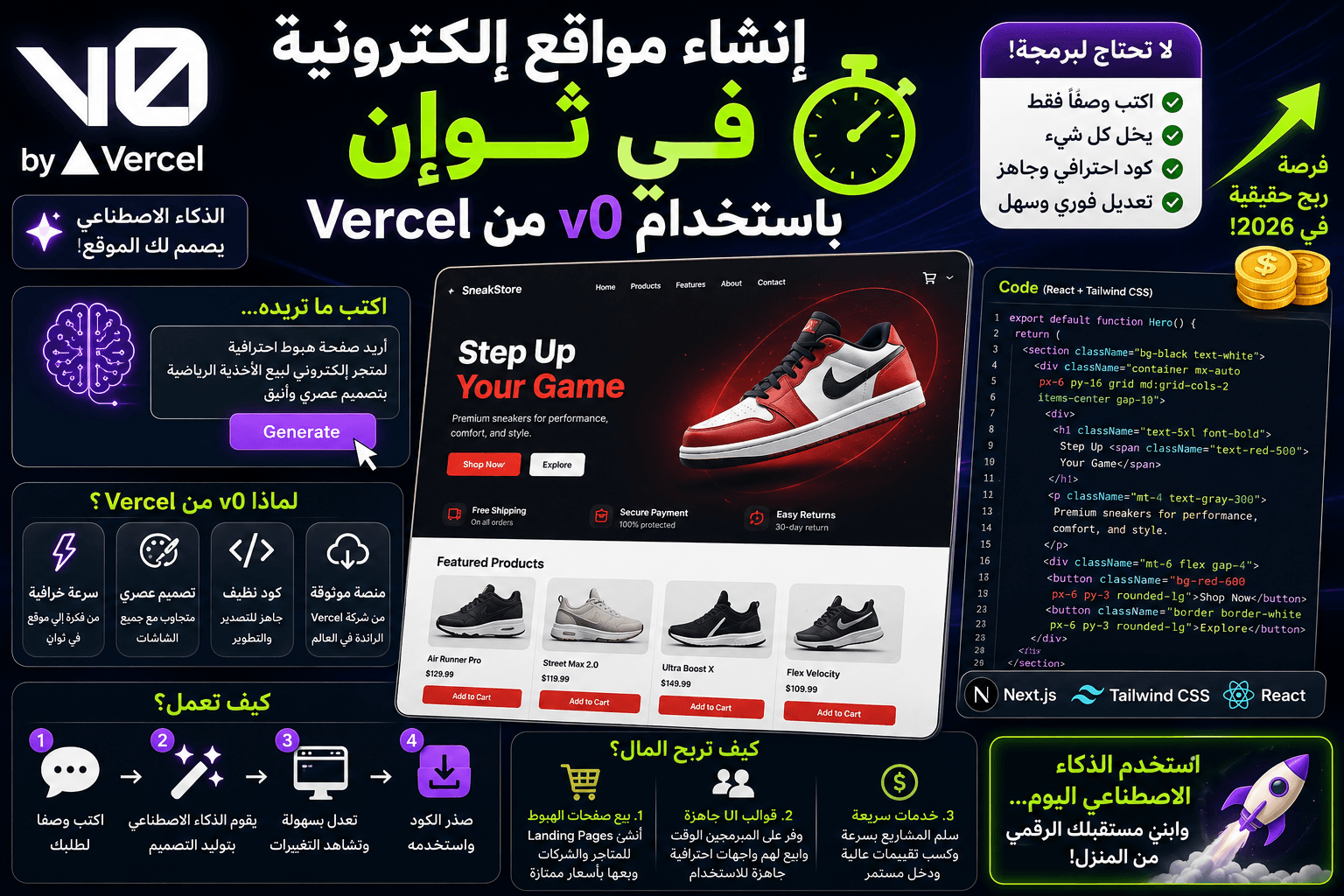 كيفية إنشاء مواقع إلكترونية في ثوانٍ باستخدام v0 من Vercel (والربح منها)