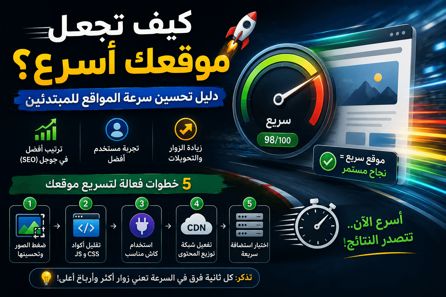 كيف تجعل موقعك أسرع؟ دليل تحسين سرعة المواقع للمبتدئين