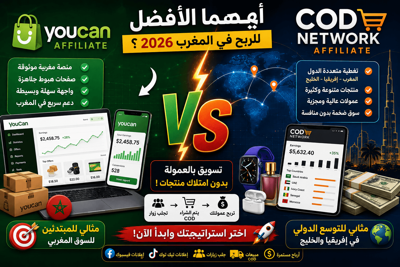 YouCan Affiliate vs COD Network Affiliate : أيهما الأفضل للربح في المغرب 2026؟