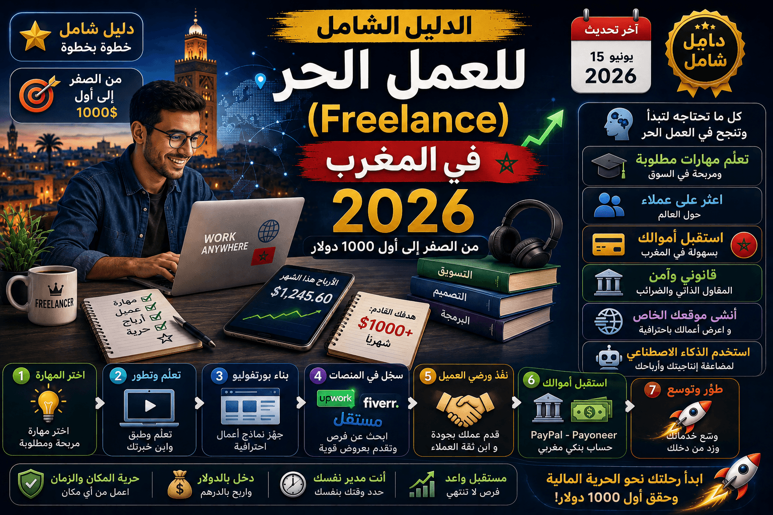 الدليل الشامل للعمل الحر (Freelance) في المغرب 2026: من الصفر إلى أول 1000 دولار