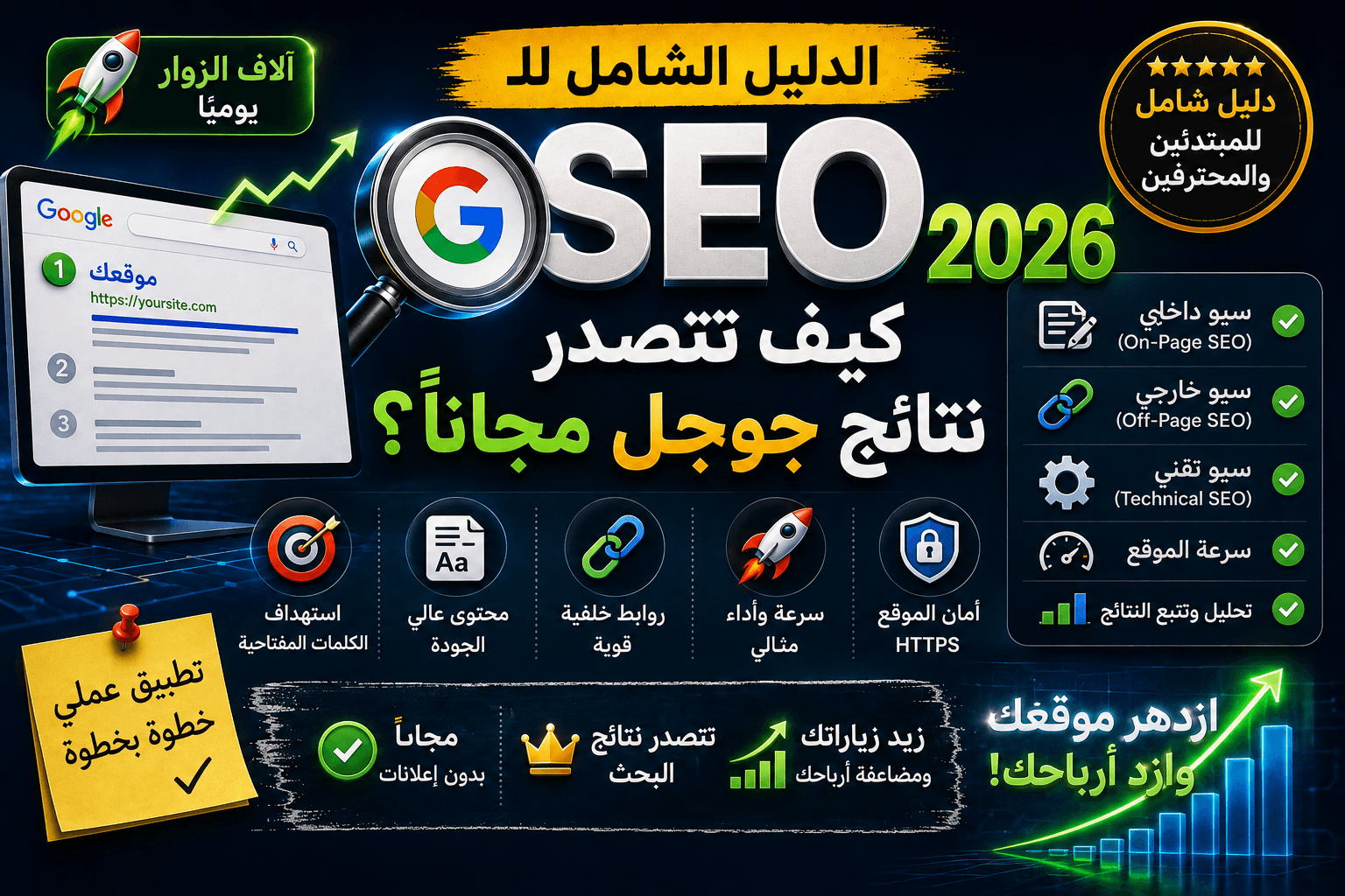 الدليل الشامل للـ SEO 2026: كيف تتصدر نتائج جوجل مجاناً؟